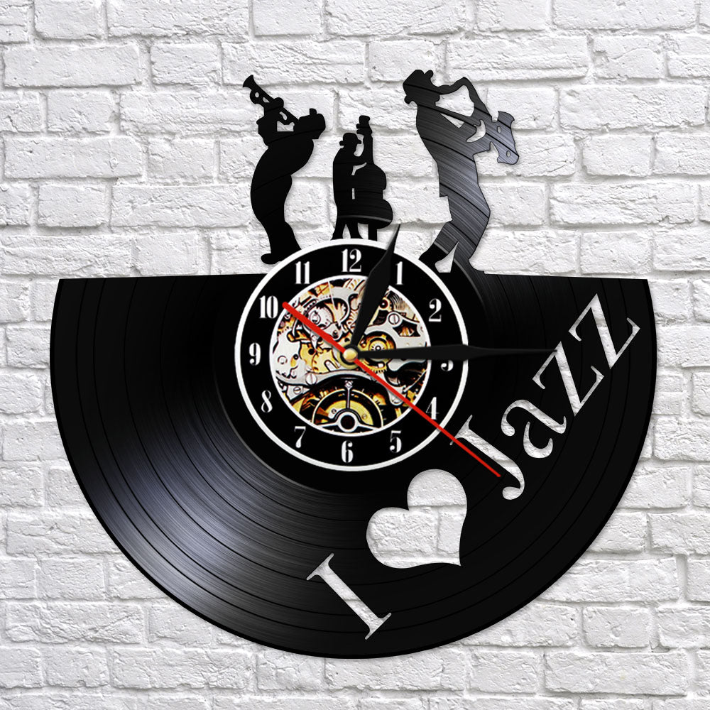 Jazz Music Player Vinyl Record Wall Clock Blues Jazz Music Note Art Decor Handmade Gift For Jazz Lover by Woody Signs Co. - Handmade Crafted Unique Wooden Creative