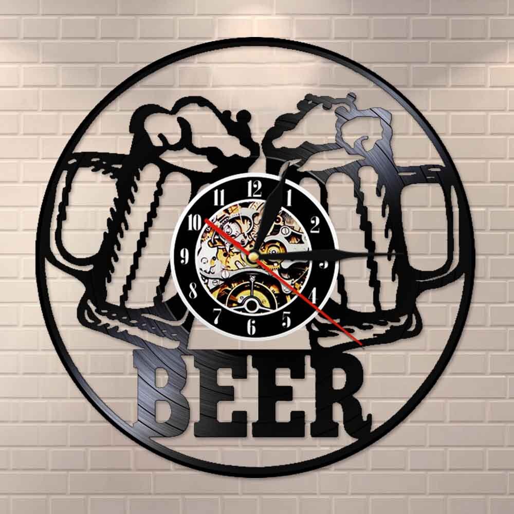 Beer Bar Modern Clock Drinking Hour Pub Vinyl Record Wall Clock Beer Club Decor by Woody Signs Co. - Handmade Crafted Unique Wooden Creative