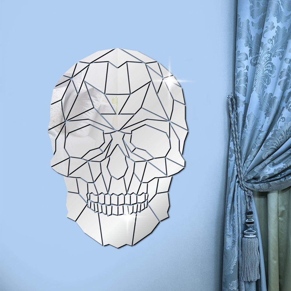 Skull Head Halloween DIY Horror Acrylic Mirror Wall Sticker Geometric Grim Skeleton Head Skull Removable Mural Decals by Woody Signs Co. - Handmade Crafted Unique Wooden Creative