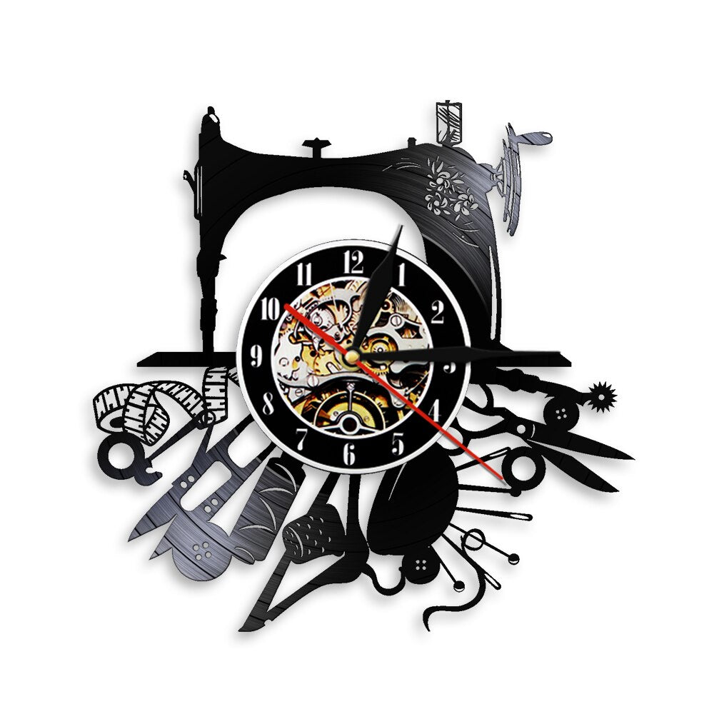 Sewing Machine Hobby Craft Room Decor Vinyl Record Wall Clock Beautiful Wall Sign For Clothes Designer by Woody Signs Co. - Handmade Crafted Unique Wooden Creative
