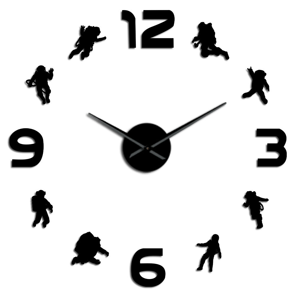 Astronaut DIY Mirror Surface Large Modern Wall Clock Outer Space Kid Room Spacemen Frameless by Woody Signs Co. - Handmade Crafted Unique Wooden Creative
