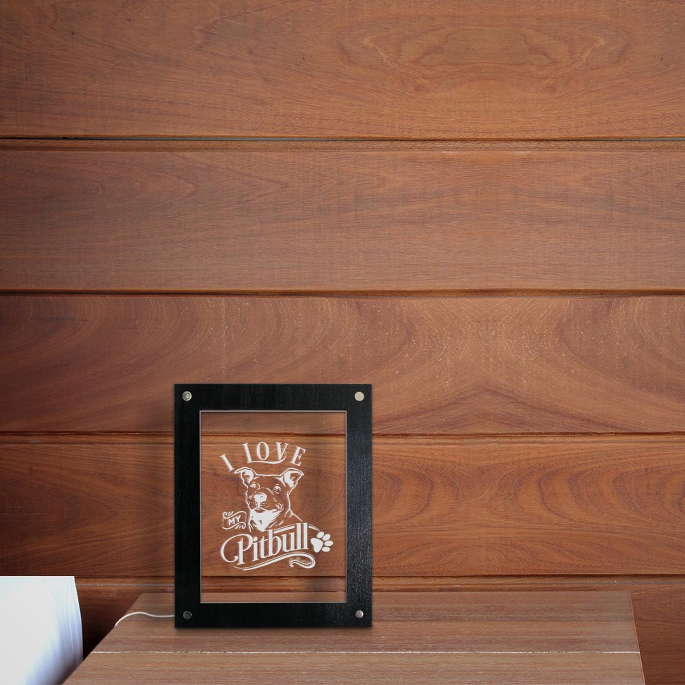 I Love My Pitbull 3D Optical illusion Lamp  Pit Bull Dog Led Photo Frame Bedroom Night Light Dog Breed Memorial by Woody Signs Co. - Handmade Crafted Unique Wooden Creative