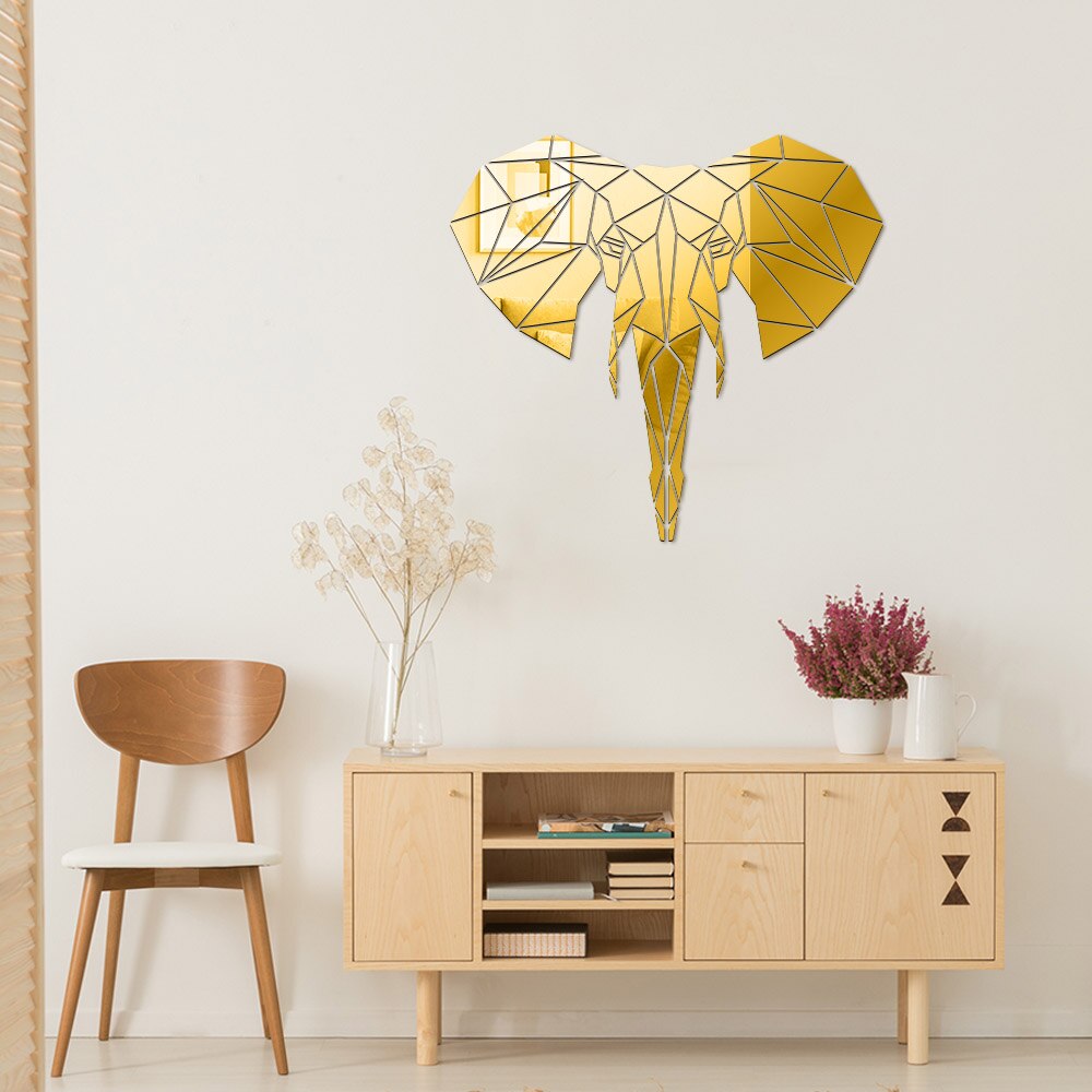 Elephant Acrylic Mirror Wall Stickers Wildlife Animal Mural Geometric Elephant Shape Wall Mirror Safari DIY by Woody Signs Co. - Handmade Crafted Unique Wooden Creative