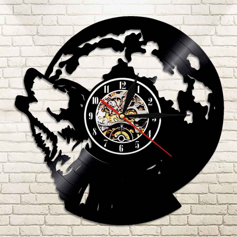 Wolf Howling at the Moon Wall Clock Woodland Wolf Vinyl Record Wall Clock Wildlife Clock by Woody Signs Co. - Handmade Crafted Unique Wooden Creative