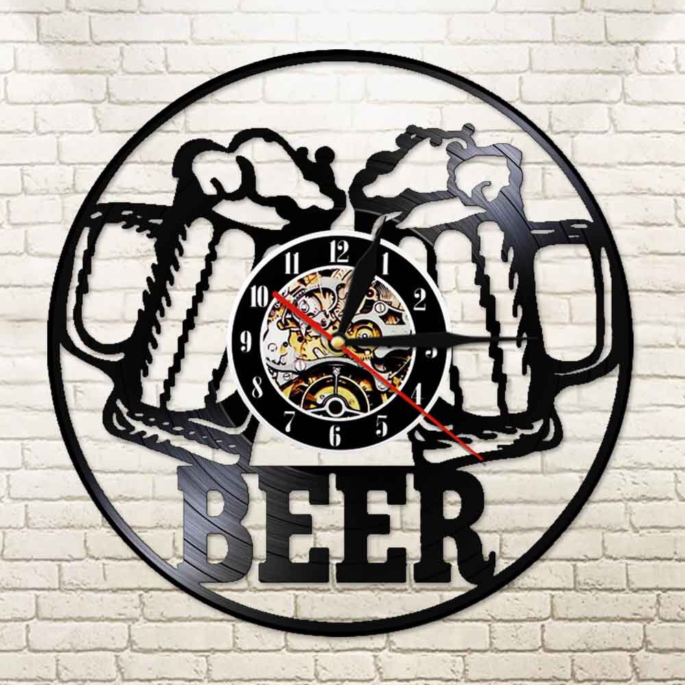 Beer Bar Modern Clock Drinking Hour Pub Vinyl Record Wall Clock Beer Club Decor by Woody Signs Co. - Handmade Crafted Unique Wooden Creative
