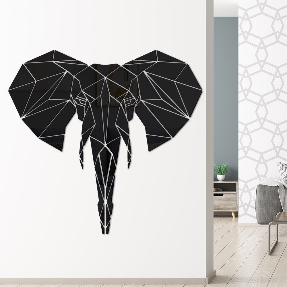 Elephant Acrylic Mirror Wall Stickers Wildlife Animal Mural Geometric Elephant Shape Wall Mirror Safari DIY by Woody Signs Co. - Handmade Crafted Unique Wooden Creative