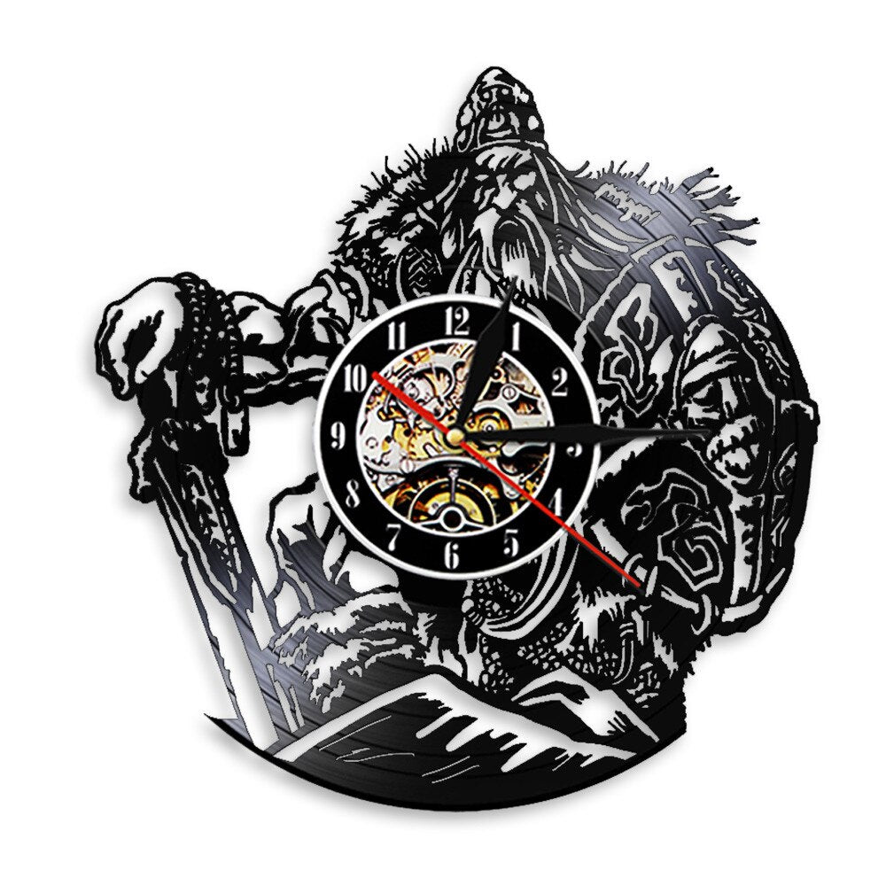 Scandinavian mythology God OdinViking Warrior With Sword And Shield Wall Clock Barbarian Warrior Vinyl Record Clock by Woody Signs Co. - Handmade Crafted Unique Wooden Creative