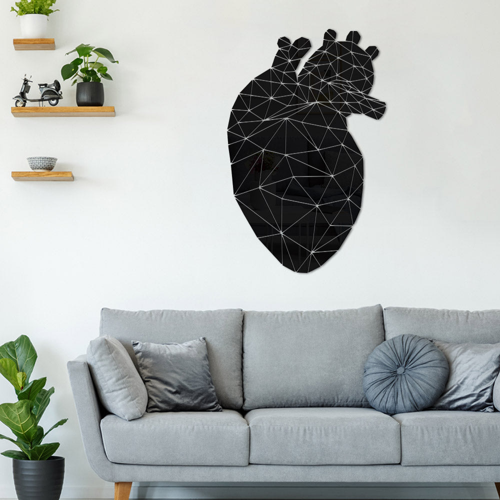 Heart Shaped Acrylic 3D Mirrored Sticker Mural Mirror DIY Living Room Entrance Abstract Polygonal Line Wall Stickers by Woody Signs Co. - Handmade Crafted Unique Wooden Creative