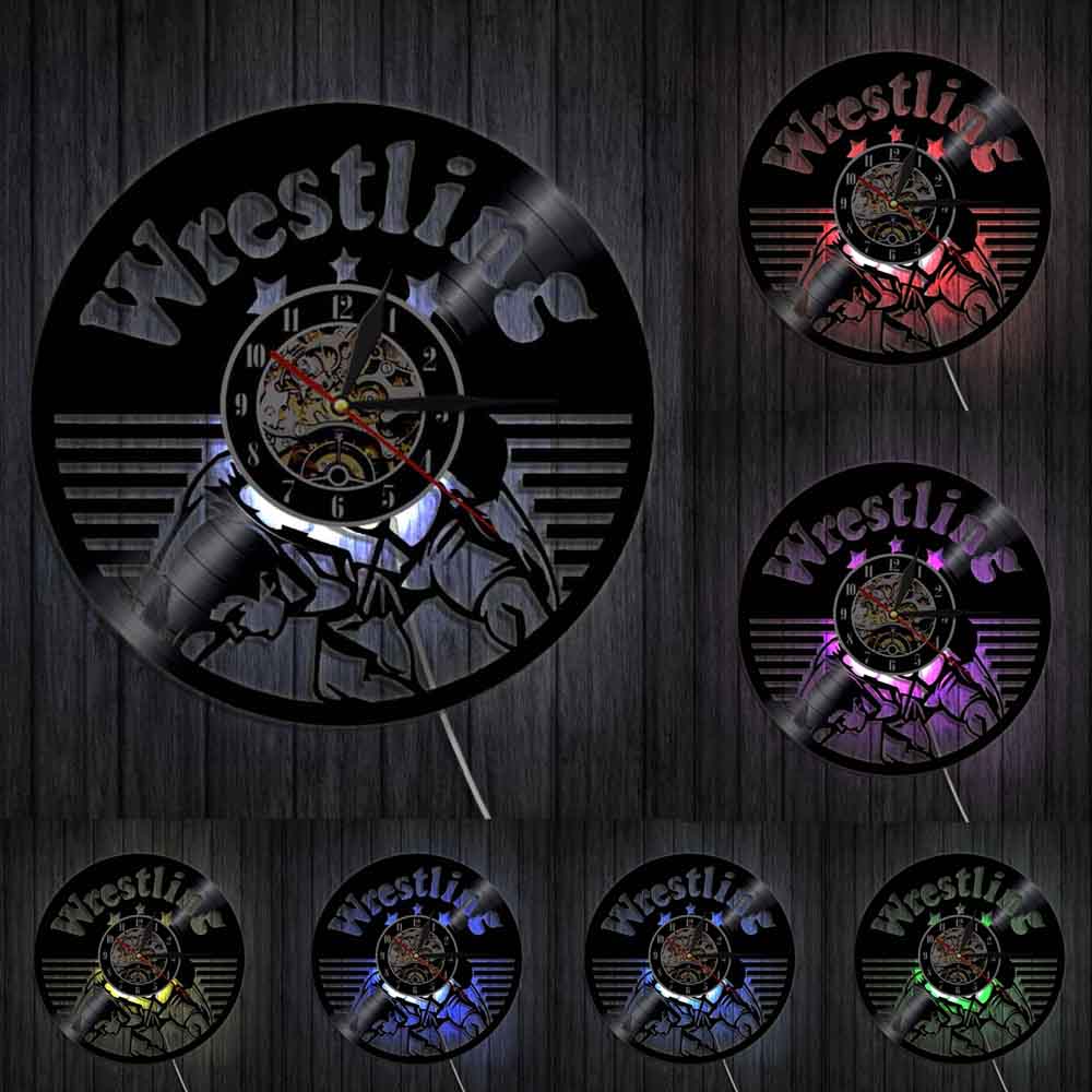 Freestyle Wrestling Combat Sport Wall Hanging Clock Fighters Boxing Club Decor Vinyl Record Wall Clock by Woody Signs Co. - Handmade Crafted Unique Wooden Creative