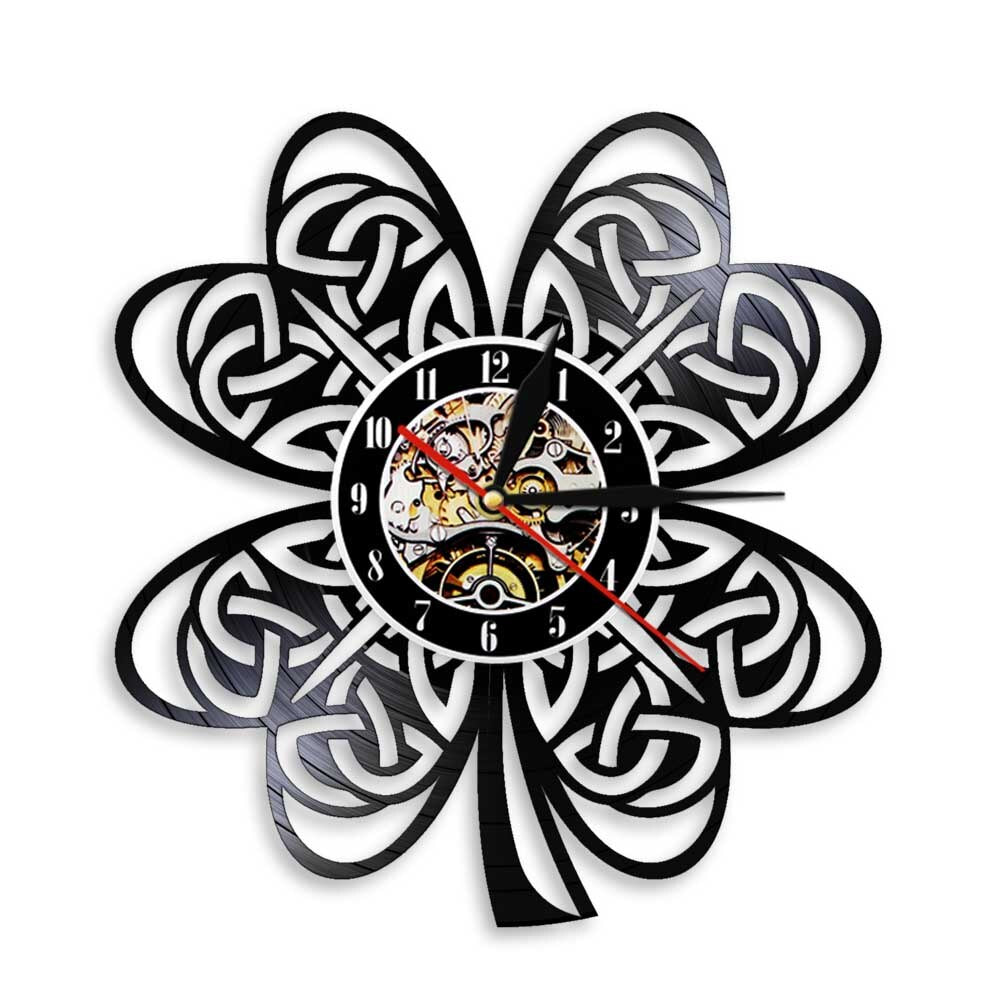 Irish Clover Leaf Shamrock Wall Clock Ireland Flag Knot Retro Vinyl Record Wall Clock ireland Pride St Patricks Day Gift by Woody Signs Co. - Handmade Crafted Unique Wooden Creative