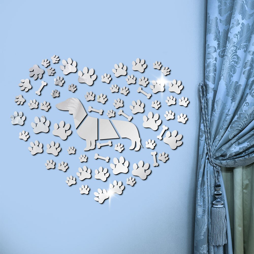 Dachshund Dog Paws Dog Bone Acrylic Mirror Effect Wall Stickers Wiener Dog DIY Giant Decal Doxie Sausage Dog by Woody Signs Co. - Handmade Crafted Unique Wooden Creative