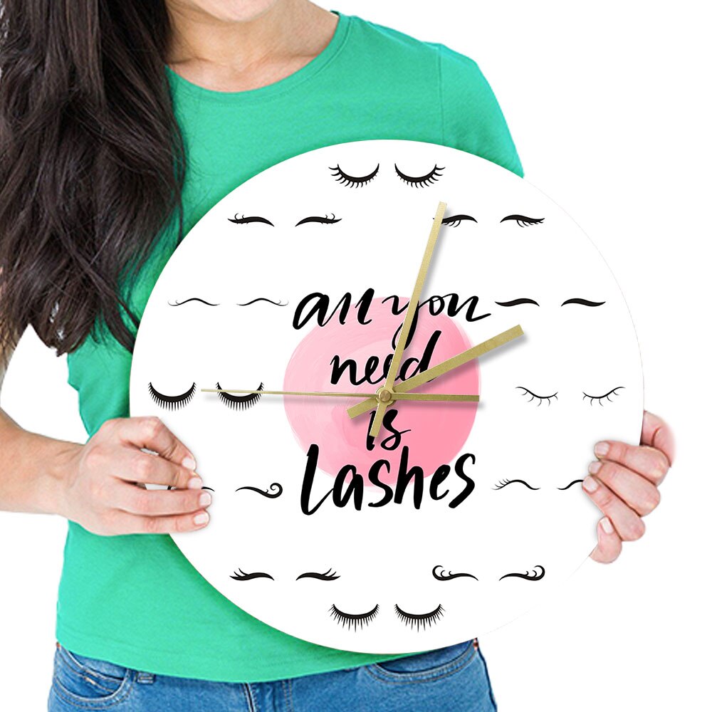 All You Need Is Lashes Beauty Salon Quote Silent Eyelash Extension Style Guide Lashes Salon Wall Clock by Woody Signs Co. - Handmade Crafted Unique Wooden Creative