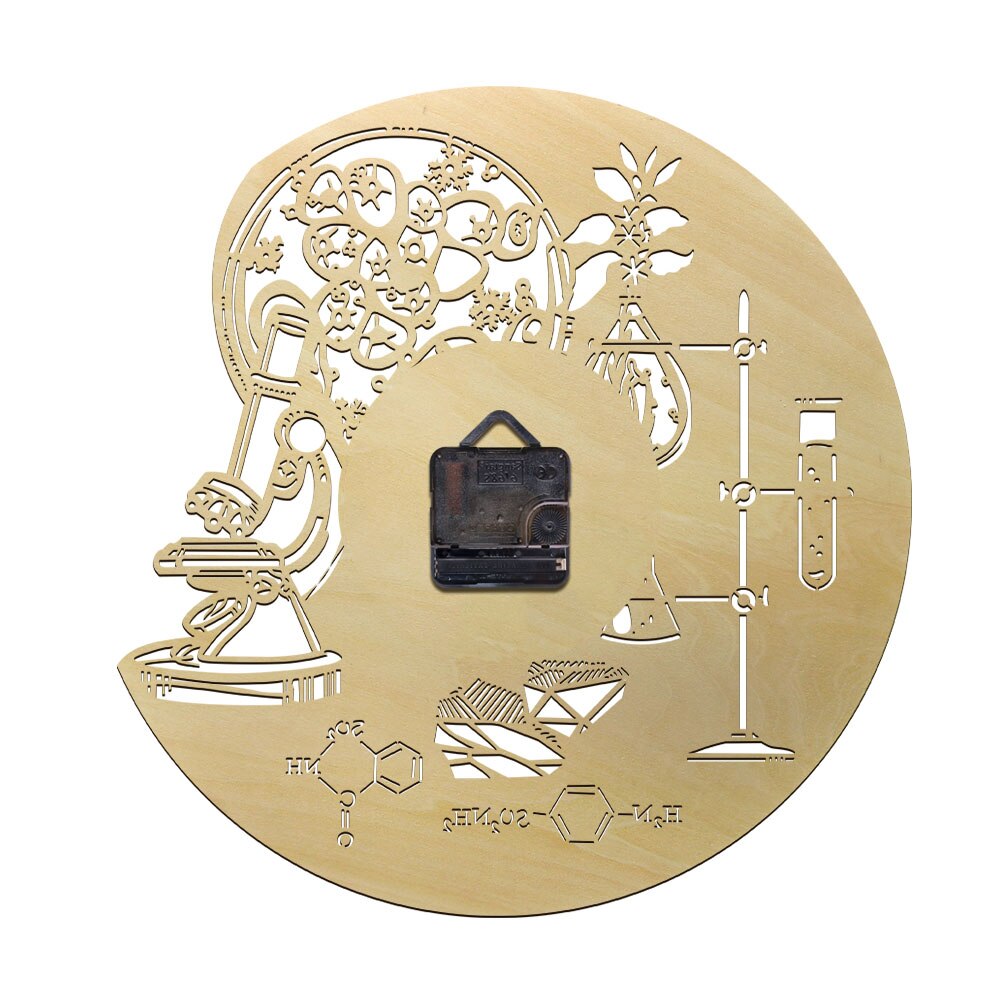 Biology Chemistry Science Circle Laser Cut Wood Wall Clock Chemistry Rustic Wall Art Decor Chemical Clock Watch Biology Gifts (12 inch) by Woody Signs Co. - Handmade Crafted Unique Wooden Creative