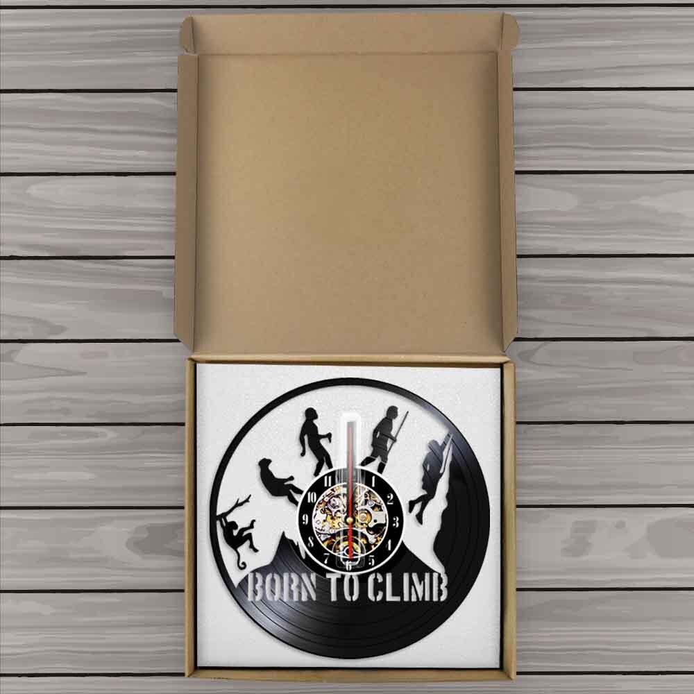 Mountain Climbing Evolution Climber Wall Clock Climbing Vinyl Record Wall Clock Born To Climb Deocrative Hiking Gifts by Woody Signs Co. - Handmade Crafted Unique Wooden Creative