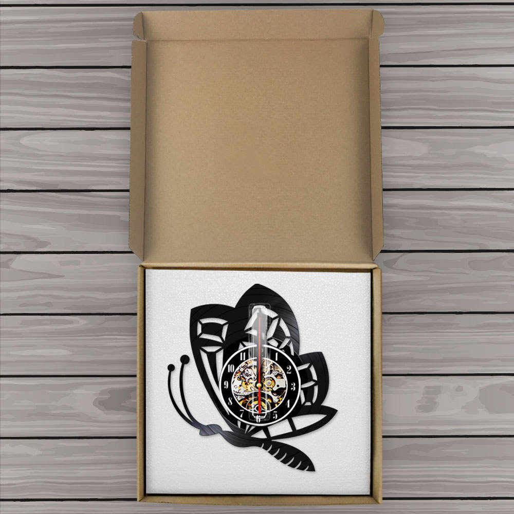 Butterfly Minimalist Modern Wall Clock Animal Nature Retro Vinyl Record  Butterfly insect Animal  Timepiece by Woody Signs Co. - Handmade Crafted Unique Wooden Creative