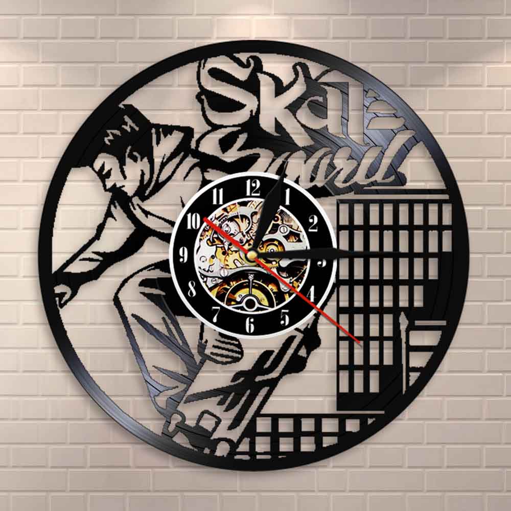 Skateboard Extreme Sport High-rise Vinyl Record Wall Clock Skate Boy LED Light Living Room Modern Design Skater Gift by Woody Signs Co. - Handmade Crafted Unique Wooden Creative