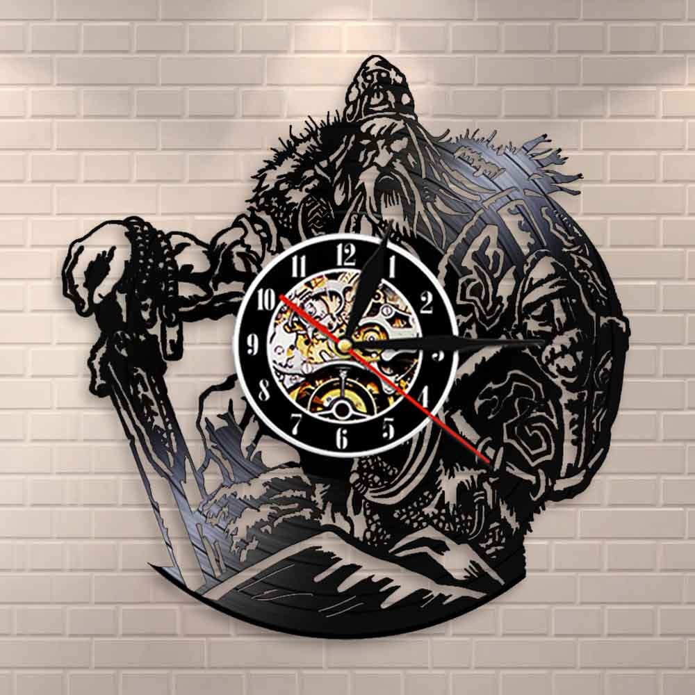 Scandinavian mythology God OdinViking Warrior With Sword And Shield Wall Clock Barbarian Warrior Vinyl Record Clock by Woody Signs Co. - Handmade Crafted Unique Wooden Creative