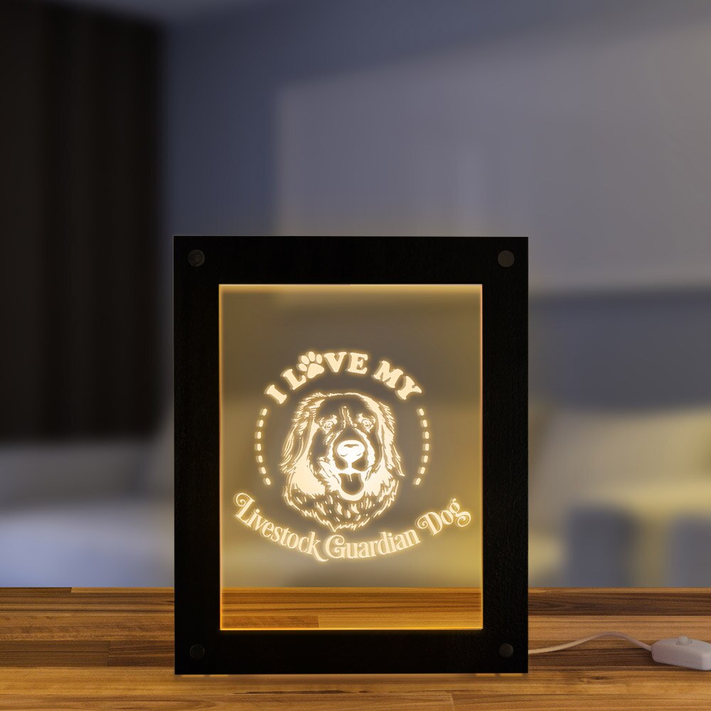I Love My Livestock Guardian Dog LED Lighting Custom Photo Frame Pastoral Dog Breed LED Acrylic Display Sign Bedside Night Light by Woody Signs Co. - Handmade Crafted Unique Wooden Creative