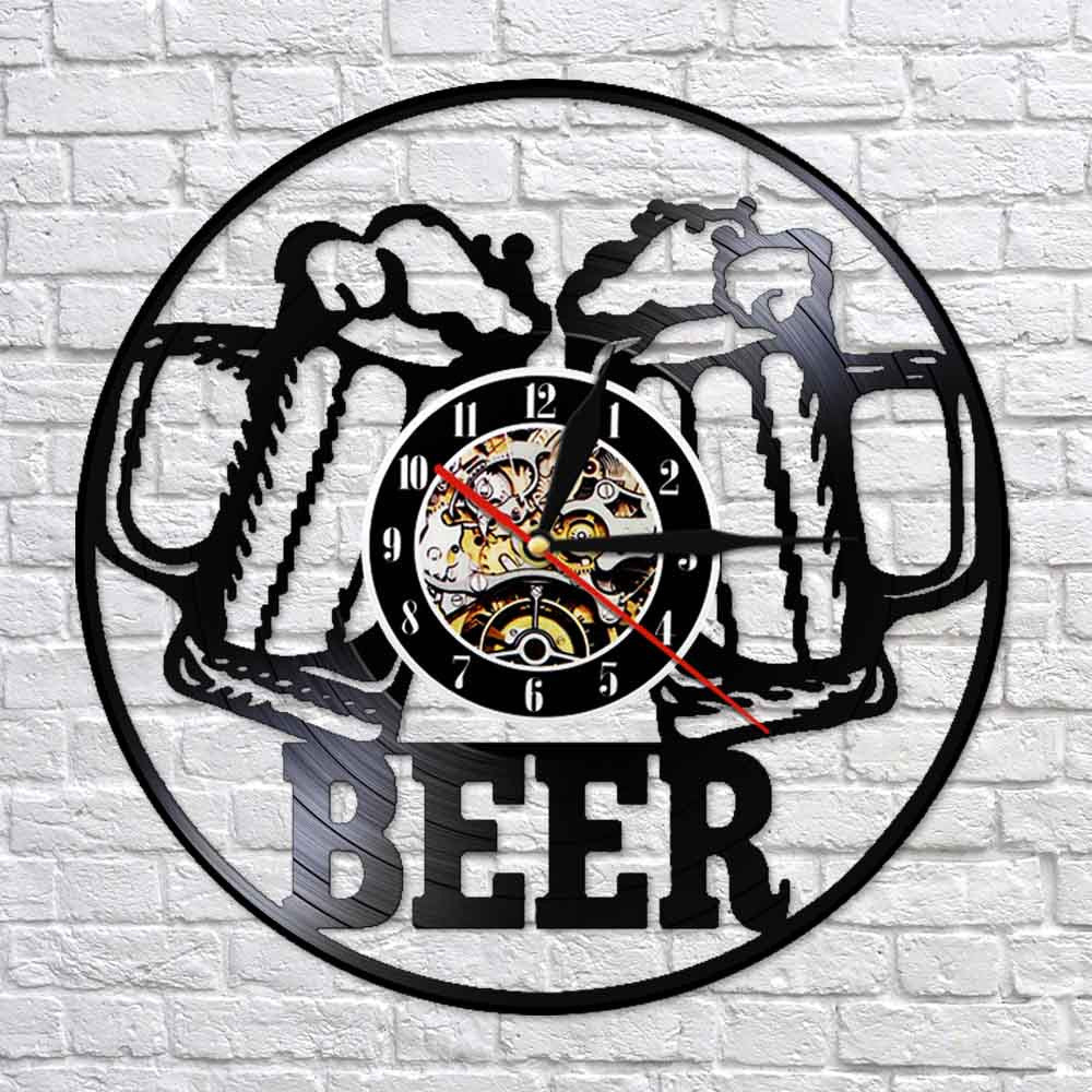 Beer Bar Modern Clock Drinking Hour Pub Vinyl Record Wall Clock Beer Club Decor by Woody Signs Co. - Handmade Crafted Unique Wooden Creative