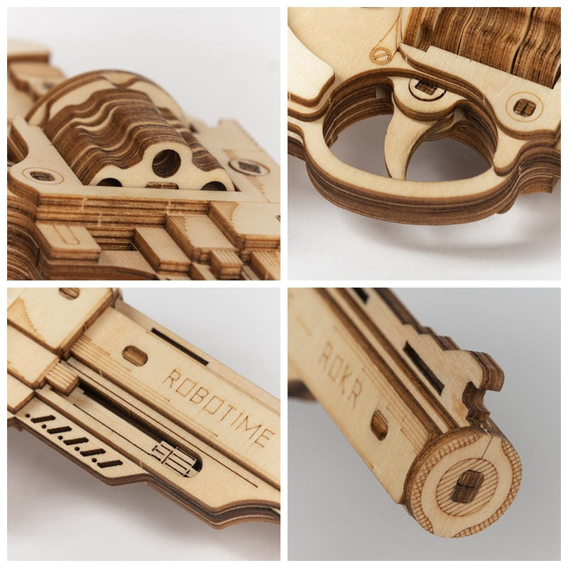 102pcs DIY 3D Revolver with Rubber Band Bullet Wooden Gun Puzzle Game Popular Toy Gift for Children Adult LQ401 by Woody Signs Co. - Handmade Crafted Unique Wooden Creative