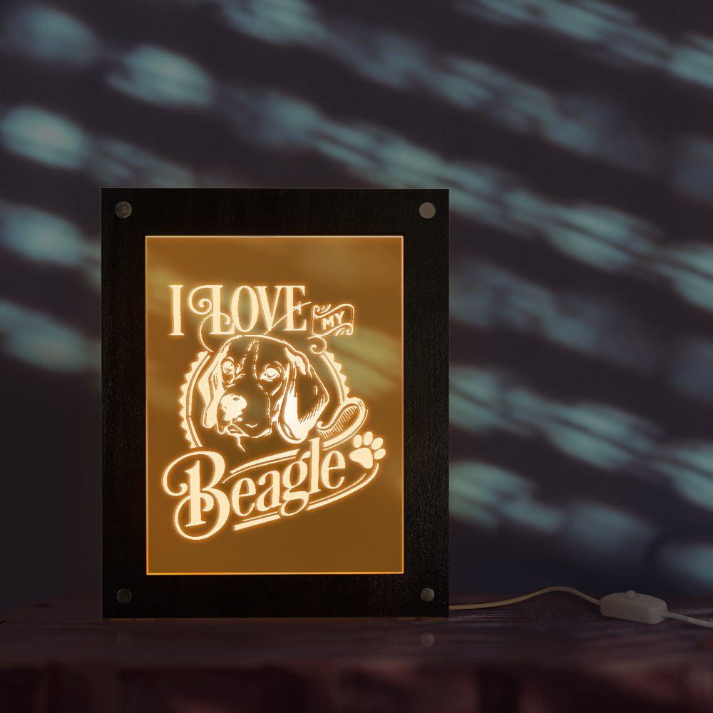 I Love My Beagle Handmade  Picture Frame LED Sleepy Bedside Lamp English Beagle Puppy Dog Pet Lighting Frame Decor by Woody Signs Co. - Handmade Crafted Unique Wooden Creative