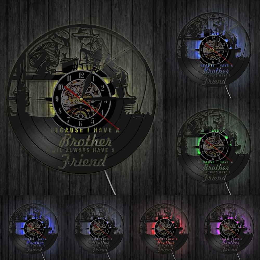 Friendship Quotes Brothers Bedroom Wall Clock Kids Fishing Nursery Wall Clock Brotherhood Vinyl Record Art Clock by Woody Signs Co. - Handmade Crafted Unique Wooden Creative