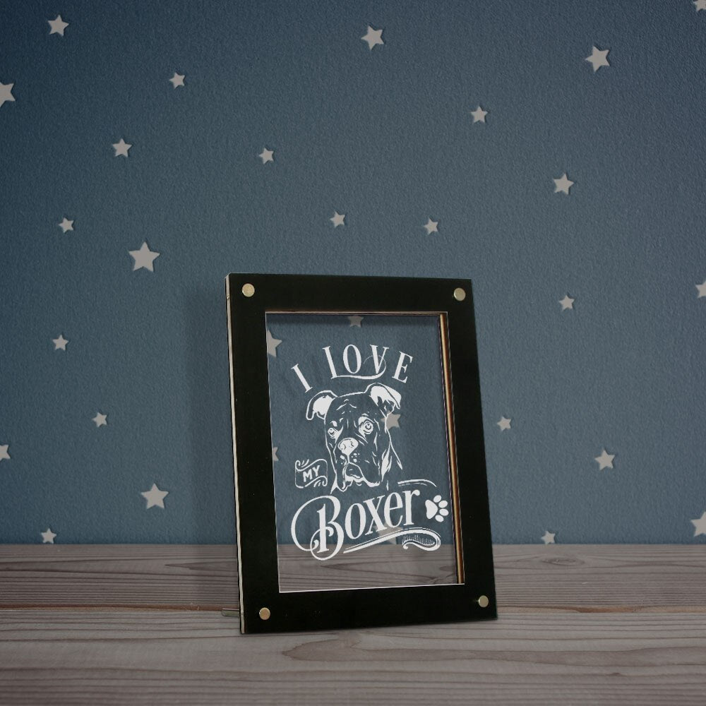 I Love My Boxer Dog LED Light Picture Frame Laser Engraved Custom Text Wooden LED Night Light Display Deutscher Boxer Room Decor by Woody Signs Co. - Handmade Crafted Unique Wooden Creative