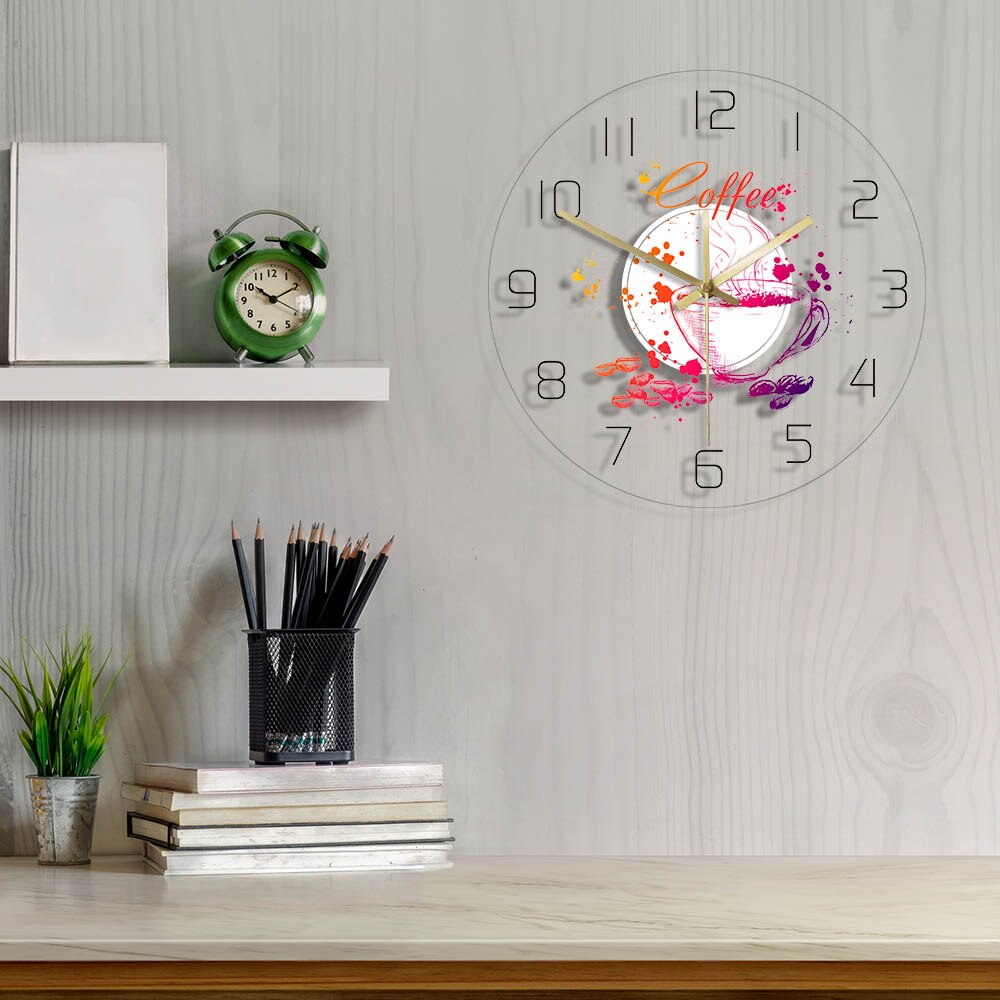 Coffee Themed Modern Wall Clock Coffee House Wall Sign Decoration Painted Cafe Wall Clock With Coffee Beans And Cup by Woody Signs Co. - Handmade Crafted Unique Wooden Creative