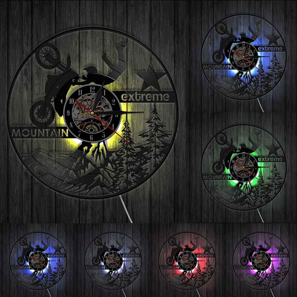 Mountain Extreme Sports Lighting LED Hanging Lamp Motorsport Riding Exclusive Vinyl Record Wall Clock Motorbike Dirt Bike Watch by Woody Signs Co. - Handmade Crafted Unique Wooden Creative