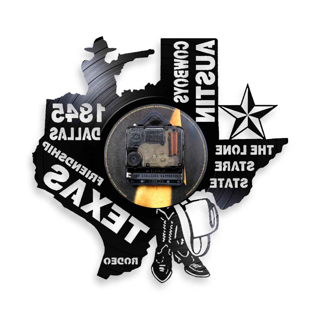 Rodeo Texas State Wall Clock The Lone Stare State Dallas Vinyl Record Clock Austin Cowboys Modern Patriotic Wall Clock by Woody Signs Co. - Handmade Crafted Unique Wooden Creative