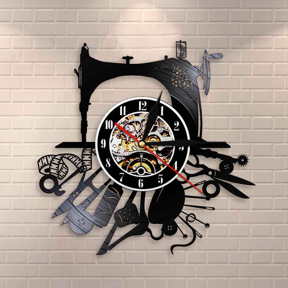 Sewing Machine Hobby Craft Room Decor Vinyl Record Wall Clock Beautiful Wall Sign For Clothes Designer by Woody Signs Co. - Handmade Crafted Unique Wooden Creative