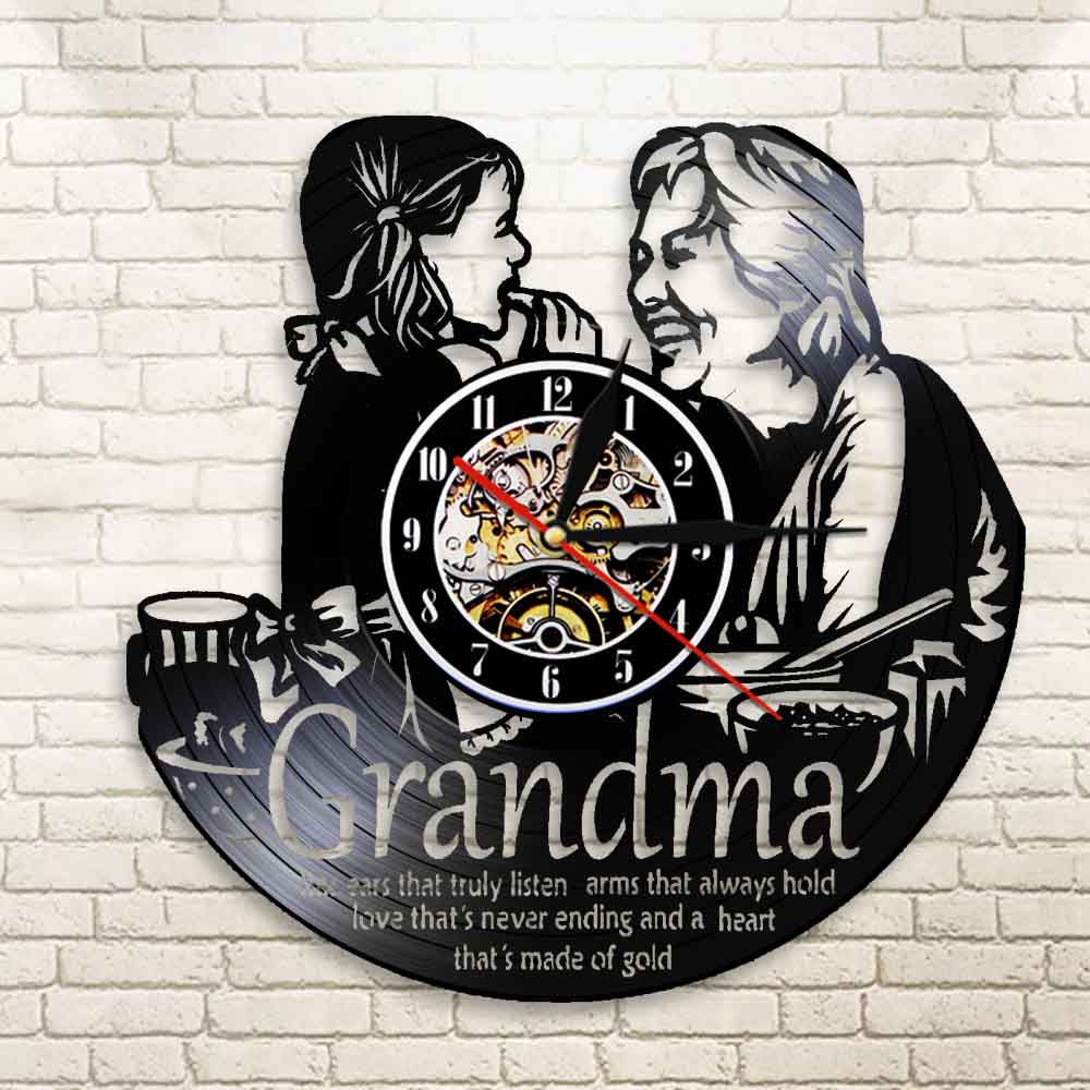 Grandma and Granddaughter Wall Clock Vinyl Record Clock Mama Quotes Housewarming Gift for Grandmother by Woody Signs Co. - Handmade Crafted Unique Wooden Creative