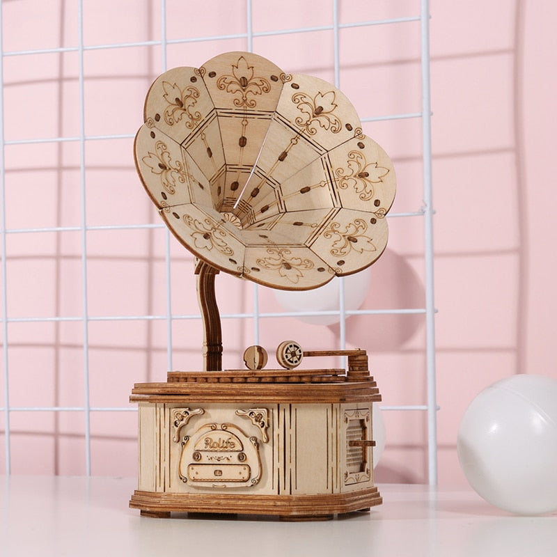 New Arrival DIY 3D Wooden Gramophone Kit Gift for Friend (TG408 Gramophone) by Woody Signs Co. - Handmade Crafted Unique Wooden Creative