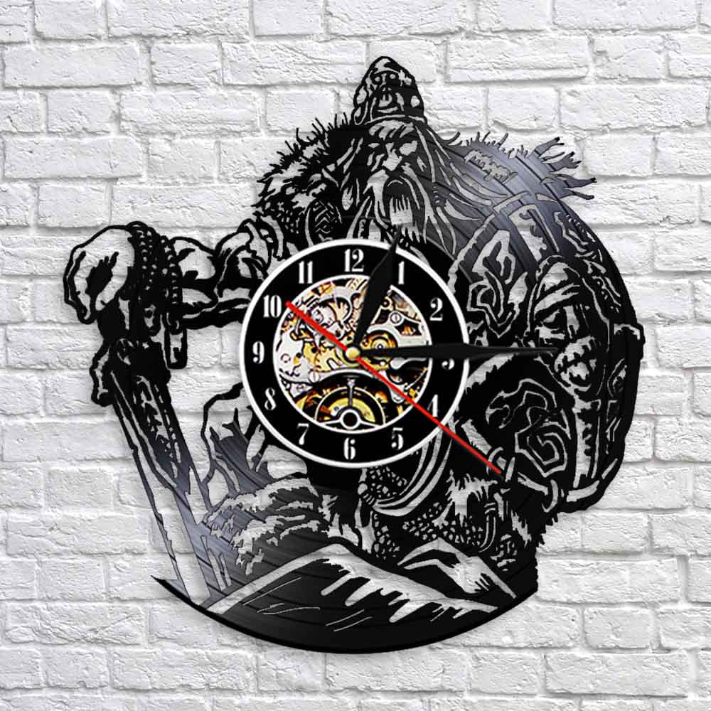 Scandinavian mythology God OdinViking Warrior With Sword And Shield Wall Clock Barbarian Warrior Vinyl Record Clock by Woody Signs Co. - Handmade Crafted Unique Wooden Creative