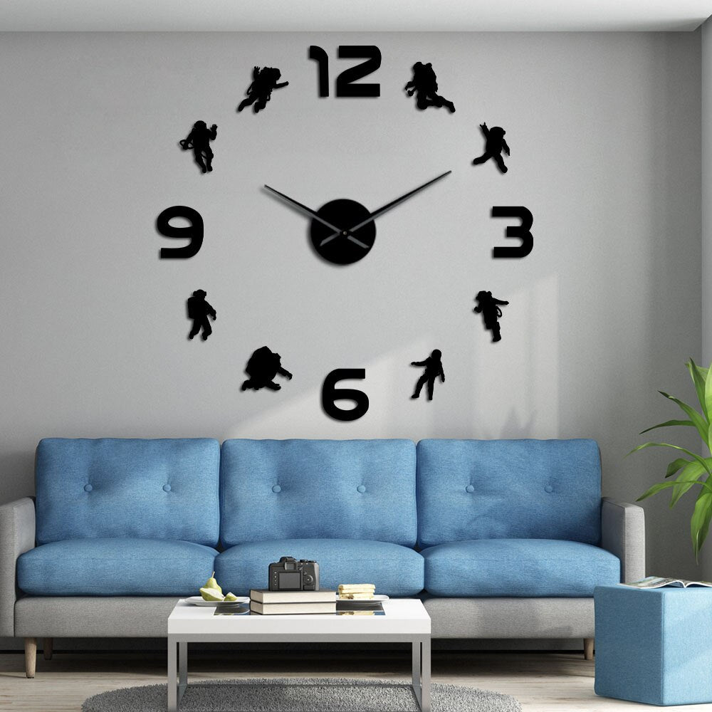 Astronaut DIY Mirror Surface Large Modern Wall Clock Outer Space Kid Room Spacemen Frameless by Woody Signs Co. - Handmade Crafted Unique Wooden Creative