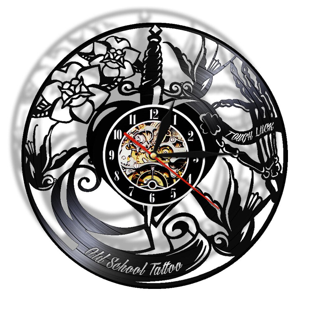 Tattoo Studio Vinyl Record Wall Clock Custom Order Your design Your logo Your Image Tattoo Shop Decoration Clock by Woody Signs Co. - Handmade Crafted Unique Wooden Creative