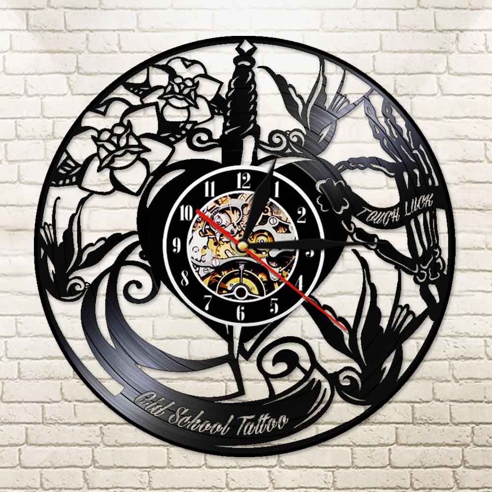 Tattoo Studio Vinyl Record Wall Clock Custom Order Your design Your logo Your Image Tattoo Shop Decoration Clock by Woody Signs Co. - Handmade Crafted Unique Wooden Creative