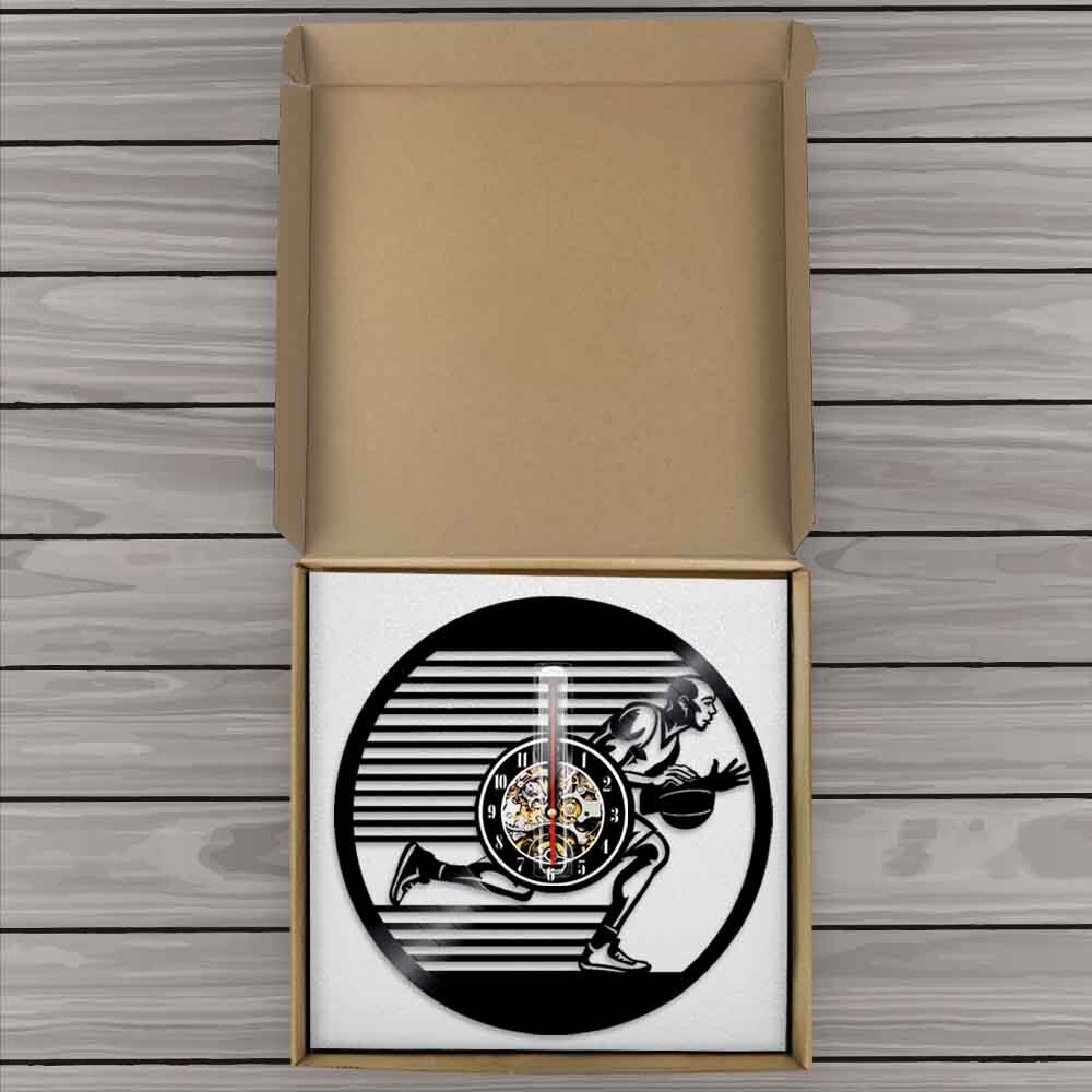 Basketball Players Silhouette Vinyl Record Wall Clock Silent Hanging Watch Slam Dunk Basketball Sports by Woody Signs Co. - Handmade Crafted Unique Wooden Creative