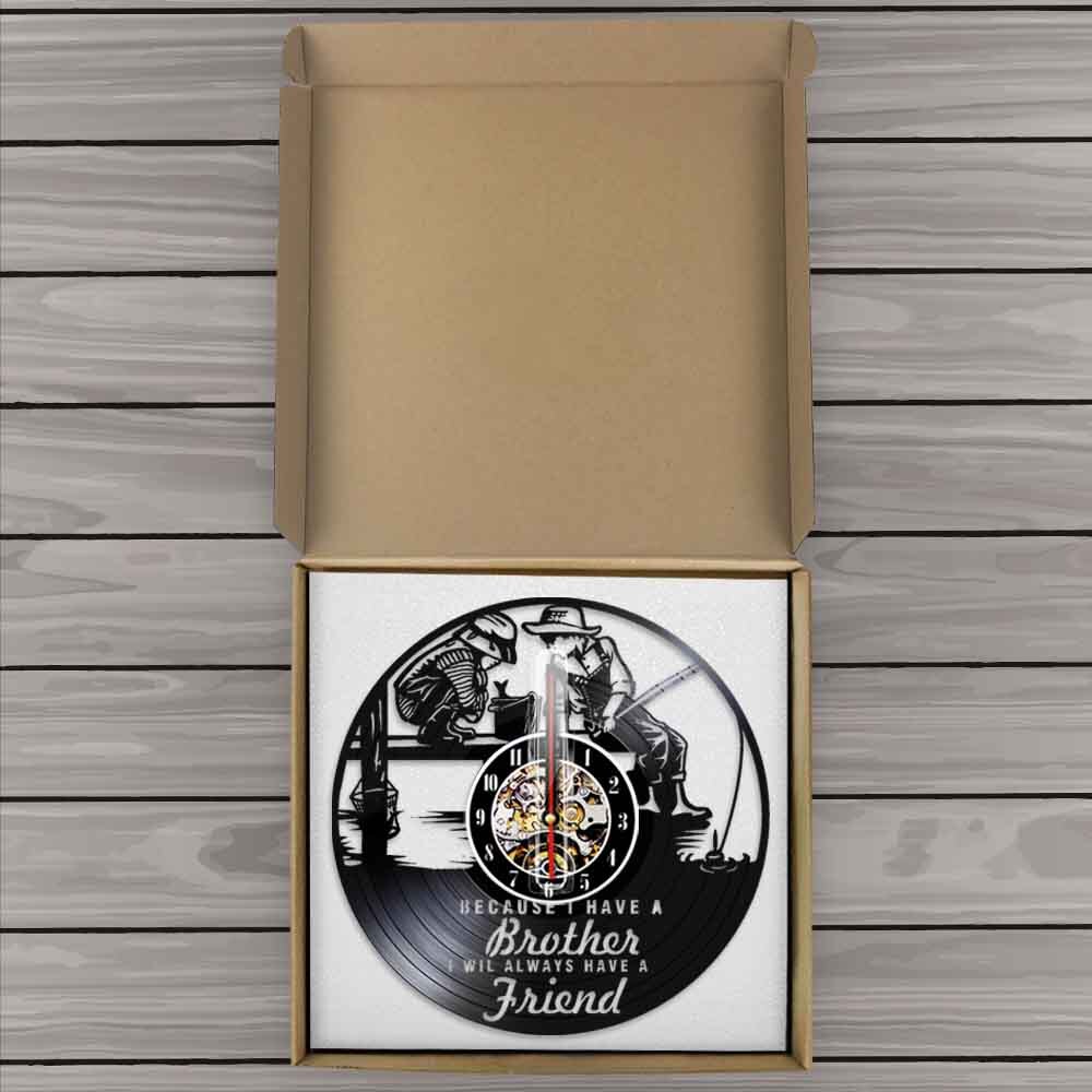 Friendship Quotes Brothers Bedroom Wall Clock Kids Fishing Nursery Wall Clock Brotherhood Vinyl Record Art Clock by Woody Signs Co. - Handmade Crafted Unique Wooden Creative