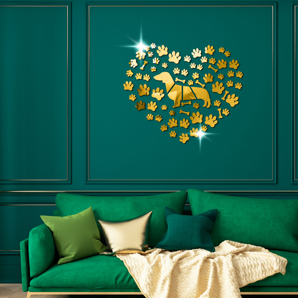 Dachshund Dog Paws Dog Bone Acrylic Mirror Effect Wall Stickers Wiener Dog DIY Giant Decal Doxie Sausage Dog by Woody Signs Co. - Handmade Crafted Unique Wooden Creative