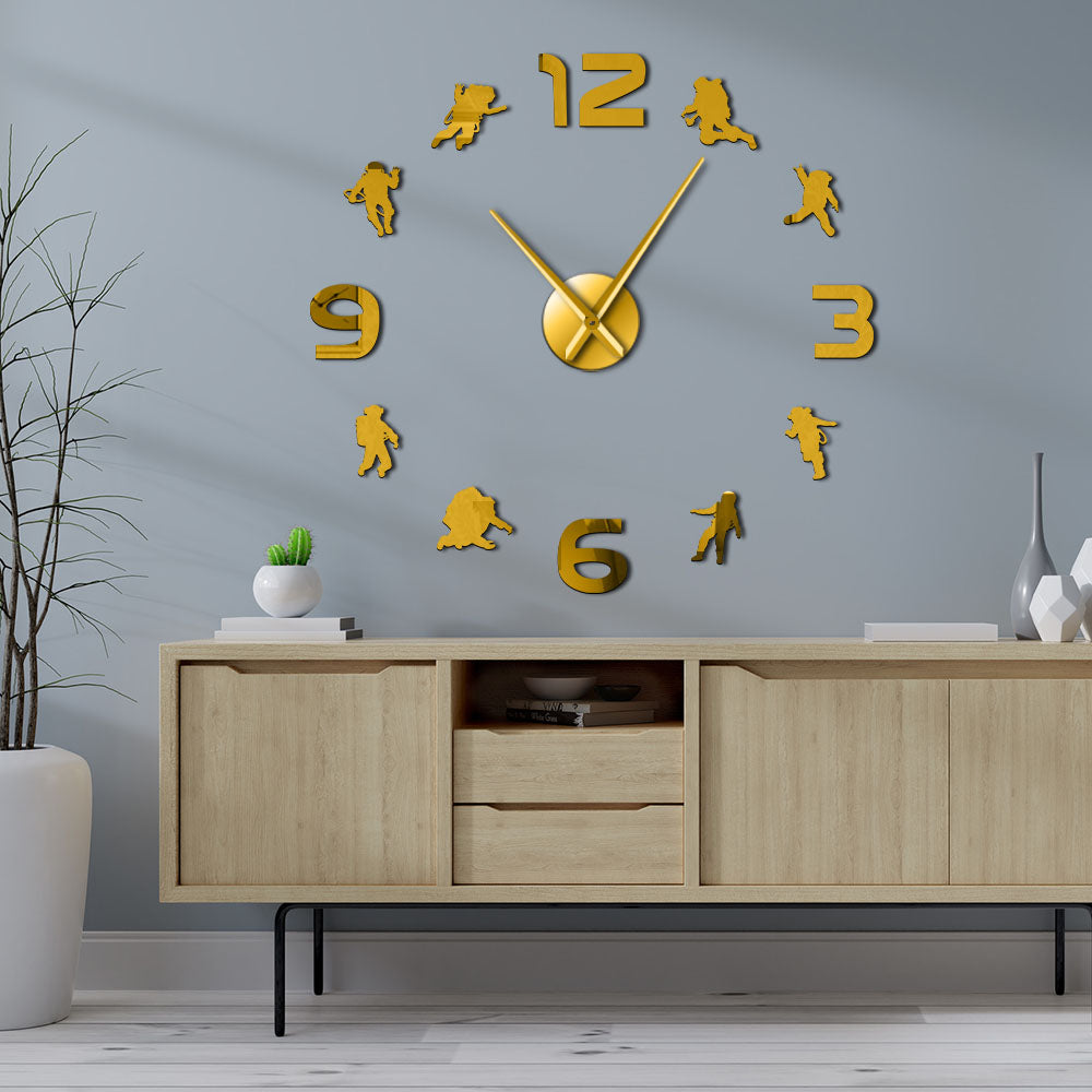 Astronaut DIY Mirror Surface Large Modern Wall Clock Outer Space Kid Room Spacemen Frameless by Woody Signs Co. - Handmade Crafted Unique Wooden Creative