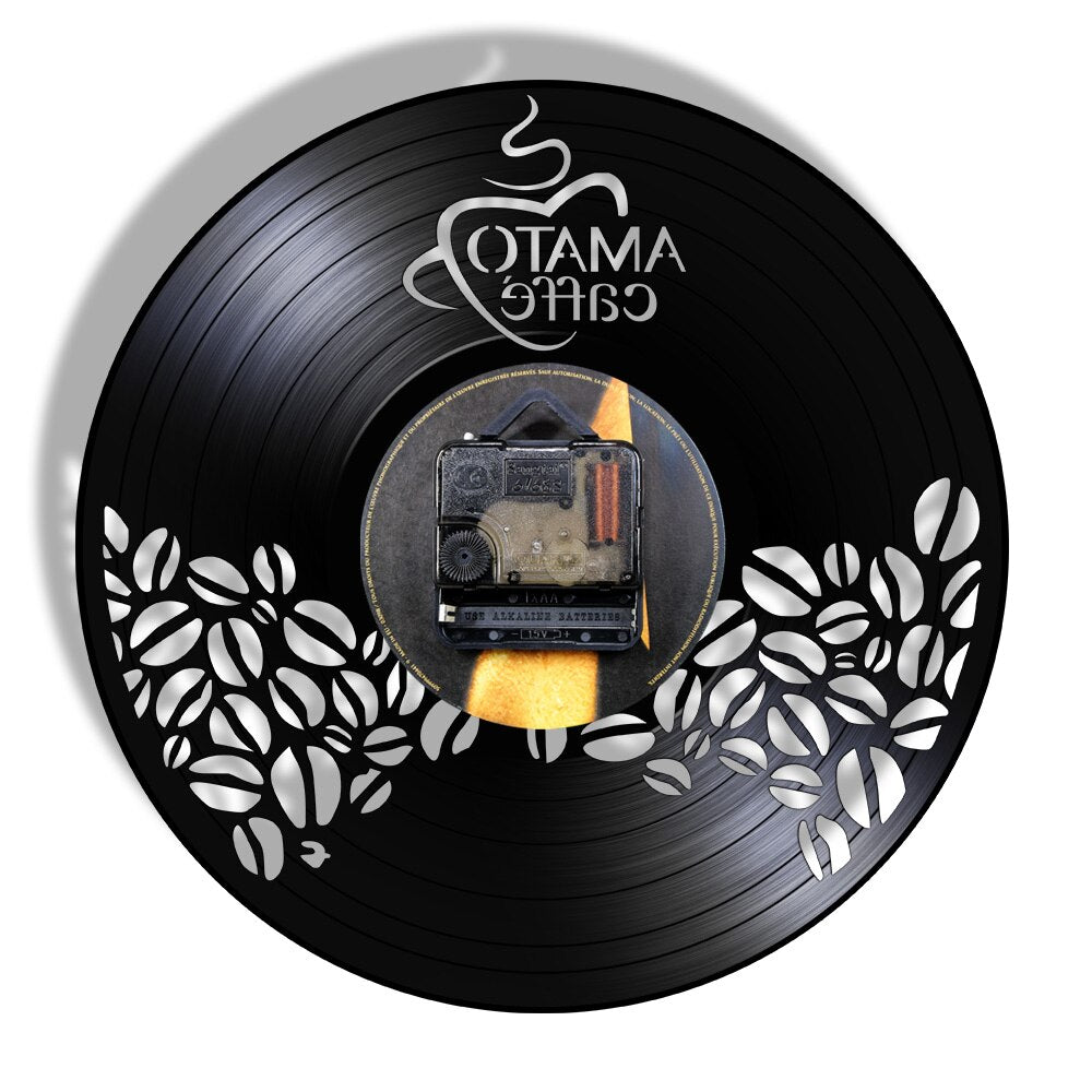 Amato Caffe Vinyl Record Clock Coffee Beans Design Hanging Silent Watch Coffee Lover Gift Coffee Bar Shop Wall Sign by Woody Signs Co. - Handmade Crafted Unique Wooden Creative