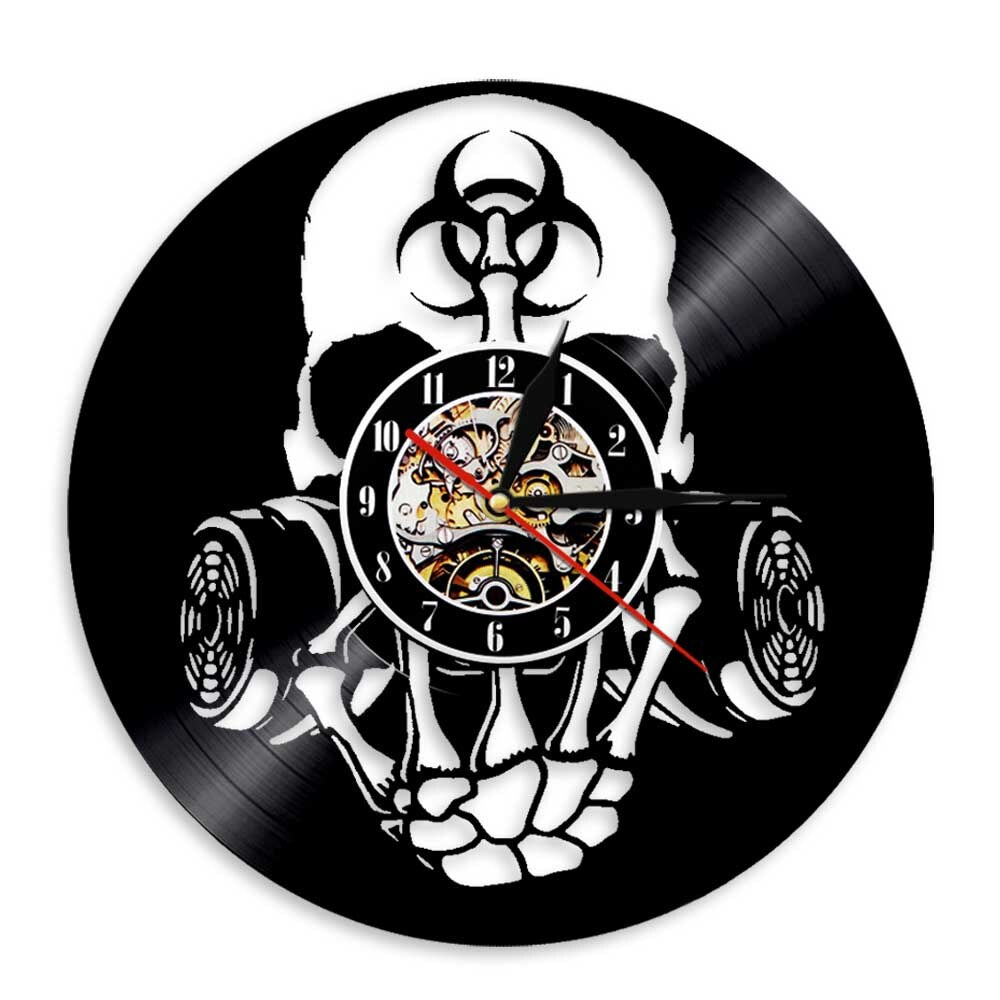 Toxic Biohazard Zombie Gas Mask Skull Wall Clock Vinyl Record Clock Biochemical Skull Clock Halloween Skull Lovers Gift by Woody Signs Co. - Handmade Crafted Unique Wooden Creative