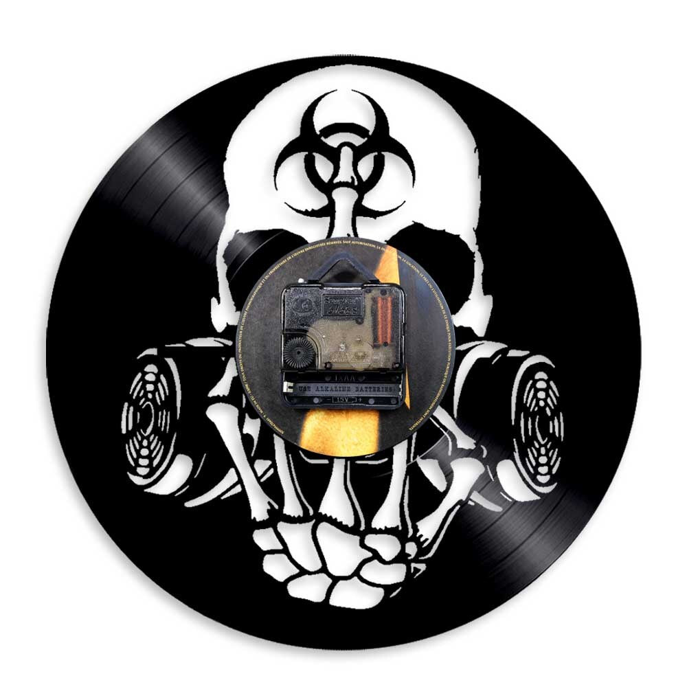 Toxic Biohazard Zombie Gas Mask Skull Wall Clock Vinyl Record Clock Biochemical Skull Clock Halloween Skull Lovers Gift by Woody Signs Co. - Handmade Crafted Unique Wooden Creative