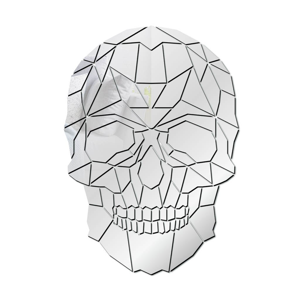 Skull Head Halloween DIY Horror Acrylic Mirror Wall Sticker Geometric Grim Skeleton Head Skull Removable Mural Decals by Woody Signs Co. - Handmade Crafted Unique Wooden Creative
