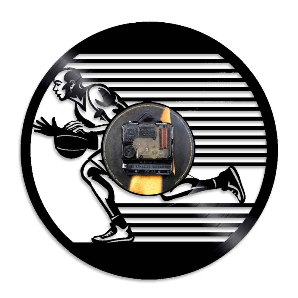 Basketball Players Silhouette Vinyl Record Wall Clock Silent Hanging Watch Slam Dunk Basketball Sports by Woody Signs Co. - Handmade Crafted Unique Wooden Creative