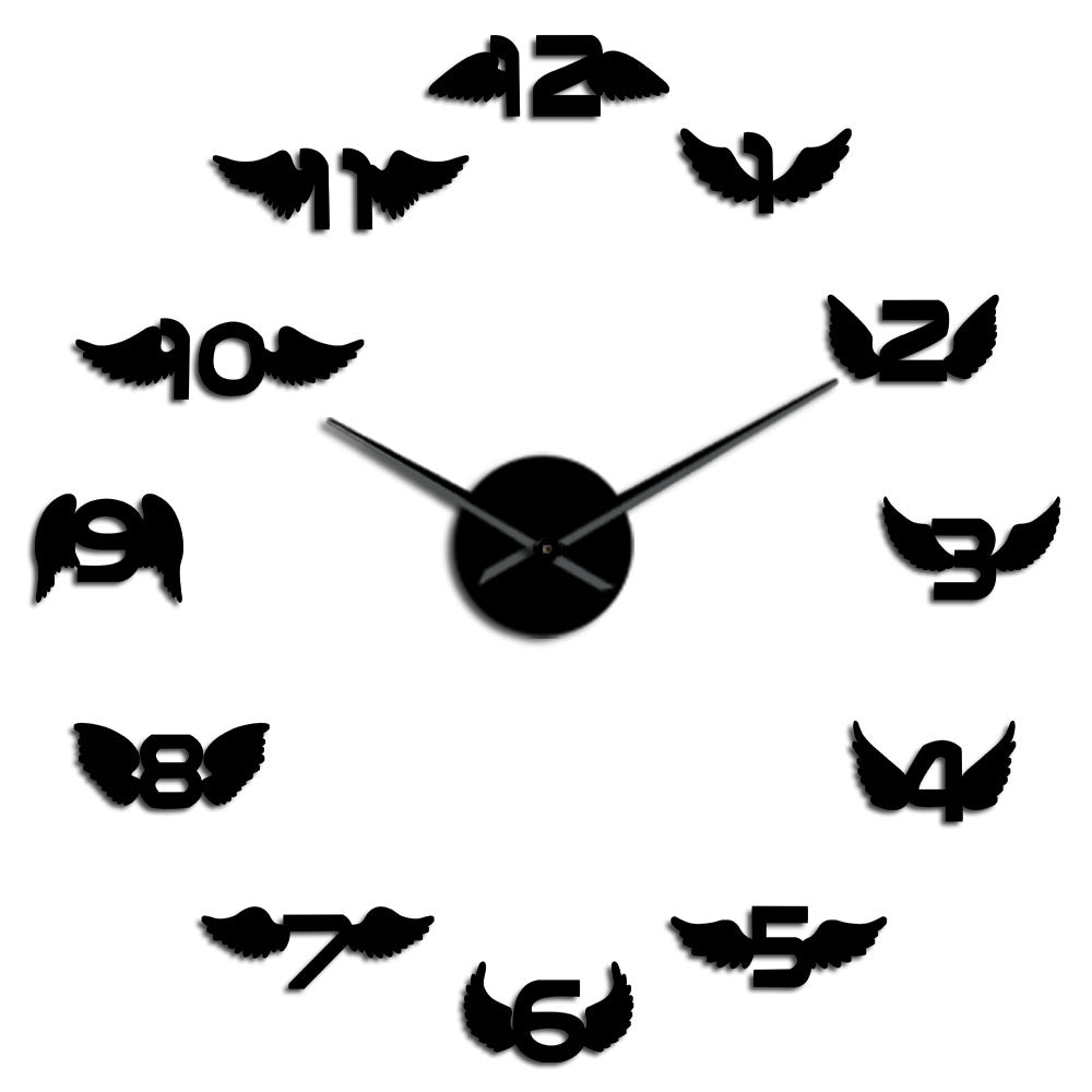 Angel Wings With Number Modern DIY Large Wall Clock Bird Wings Nursery Kid Room Minimalist Big Frameless by Woody Signs Co. - Handmade Crafted Unique Wooden Creative