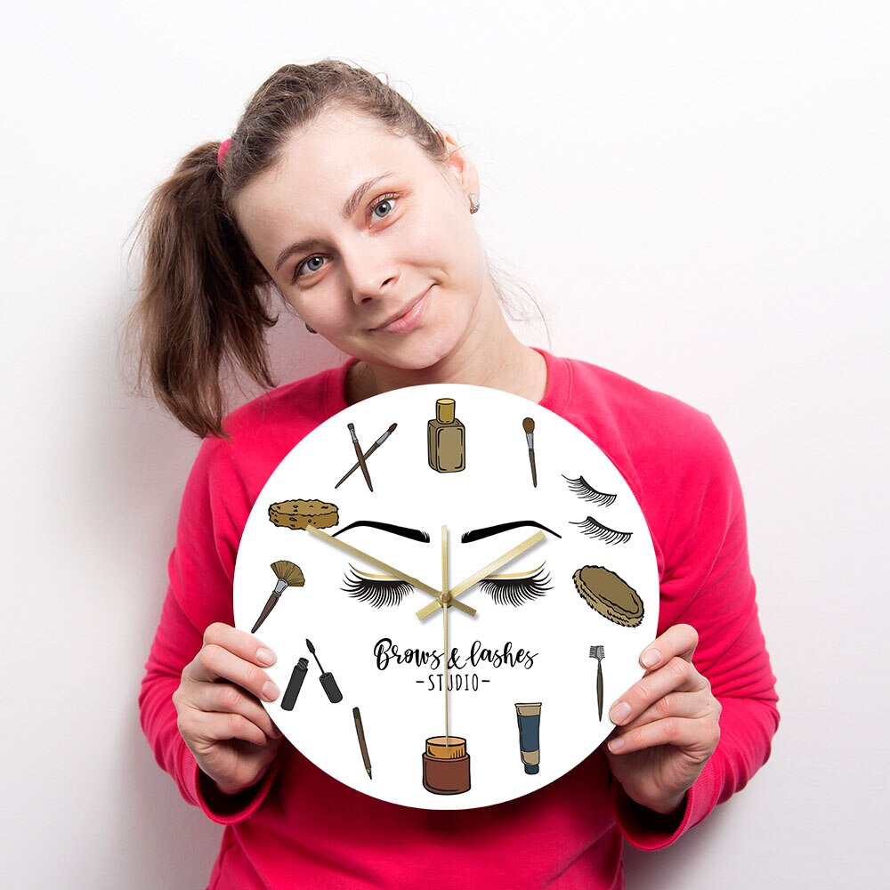 Brows Lashes Studio Silent Quartz Wall Clock Cosmetology Decor Lash Business Esthetician Lash Lady Gift Idea by Woody Signs Co. - Handmade Crafted Unique Wooden Creative