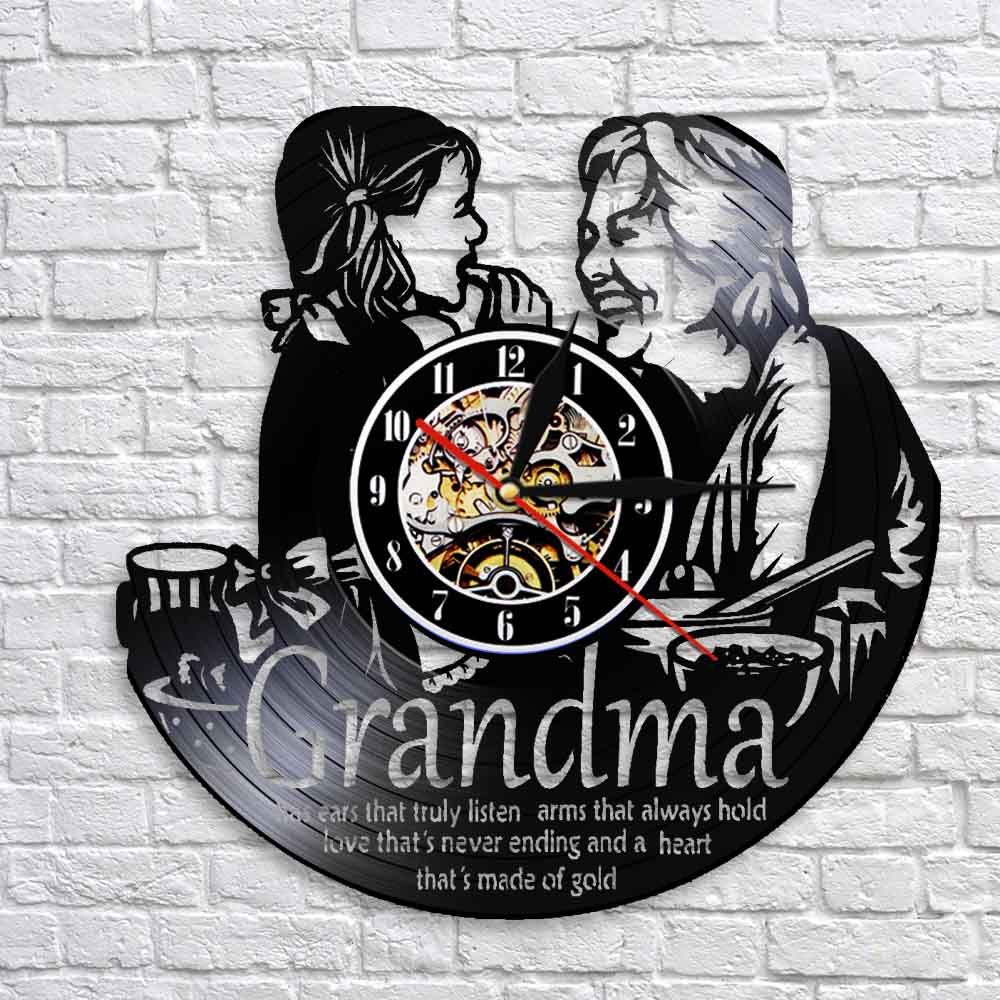 Grandma and Granddaughter Wall Clock Vinyl Record Clock Mama Quotes Housewarming Gift for Grandmother by Woody Signs Co. - Handmade Crafted Unique Wooden Creative