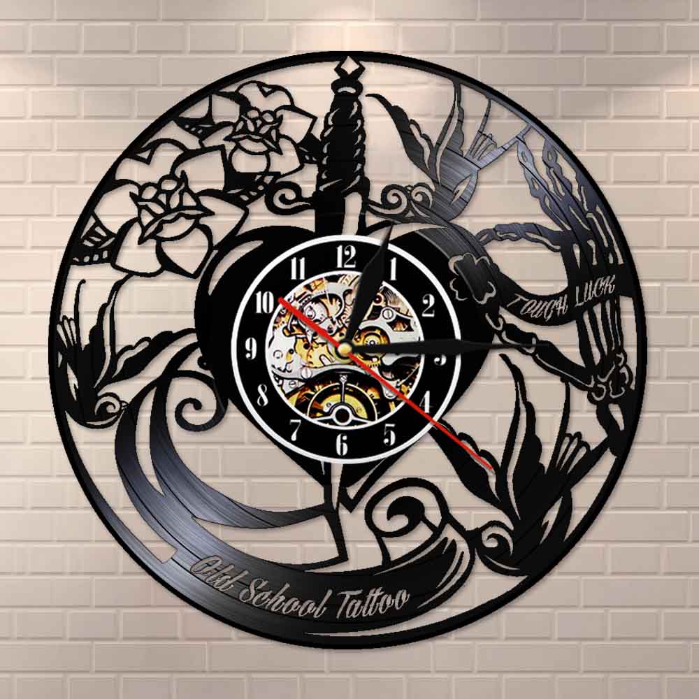 Tattoo Studio Vinyl Record Wall Clock Custom Order Your design Your logo Your Image Tattoo Shop Decoration Clock by Woody Signs Co. - Handmade Crafted Unique Wooden Creative